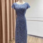 冰藍霧灰立體緹花禮服