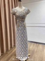 金紗蝴蝶花邊蕾絲藍紫禮服