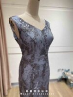 藍灰銀河亮片緞面魚尾禮服