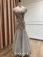 淡墨綠蝴蝶花波浪紗魚尾禮服