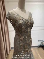 淡墨綠蝴蝶花波浪紗魚尾禮服