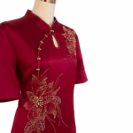 酒紅金珠牡丹絲緞水滴洞禮服