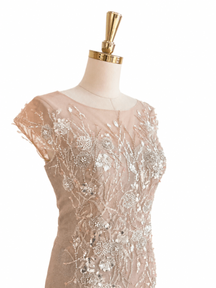 粉膚珠花亮片管珠藤蔓魚尾紗裙禮服