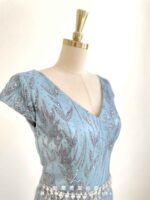 水藍亮片藤蔓花葉鑲鑽收腰禮服