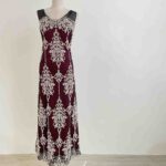 櫻桃紅宮廷蕾絲紗肩禮服