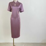 蘭紫絲緞細珠水滴洞禮服