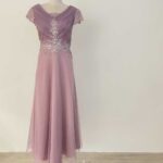 粉紫漸層亮紗刺繡花禮服