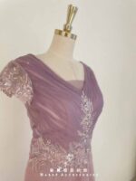 粉紫漸層亮紗刺繡花禮服