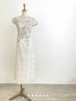 米黃亮片圓珠刺繡花禮服