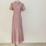 梅粉櫻花刺繡細珠魚尾禮服