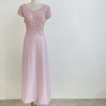 櫻花粉圓珠花瓣緞面禮服