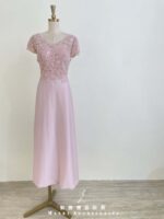 櫻花粉圓珠花瓣緞面禮服