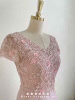 櫻花粉圓珠花瓣緞面禮服