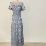 薰衣草紫花葉亮片高腰禮服