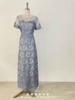 薰衣草紫花葉亮片高腰禮服