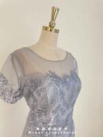 薰衣草紫花葉亮片高腰禮服