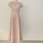 粉橘浮雕珠花亮紗銀線禮服