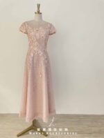 粉橘浮雕珠花亮紗銀線禮服