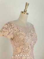 粉橘浮雕珠花亮紗銀線禮服
