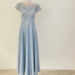 海藍亮片花藤蔓絲緞禮服
