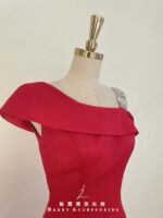 紅寶石絲絨卡肩排鑽肩帶魚尾禮服