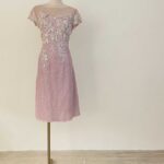 櫻花粉浮雕亮片繡花包袖禮服