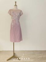 櫻花粉浮雕亮片繡花包袖禮服