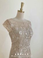 粉膚珠花亮片管珠藤蔓魚尾紗裙禮服