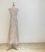 粉膚珠花亮片管珠藤蔓魚尾紗裙禮服