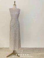 粉金亮片流線兩件式直筒禮服