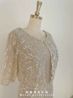 粉金亮片流線兩件式直筒禮服