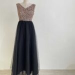 香檳金亮片背心亮黑紗裙禮服