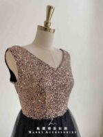香檳金亮片背心亮黑紗裙禮服