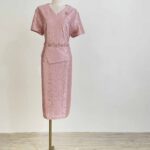 梅粉櫻花葉片刺繡收腰禮服