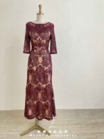 櫻桃紅宮廷亮片刺繡七分袖禮服