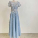水藍管珠亮片花蕾絲紗裙禮服
