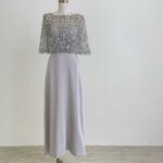 霧面灰紫絲緞金珠亮片罩衫禮服