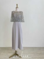 霧面灰紫絲緞金珠亮片罩衫禮服