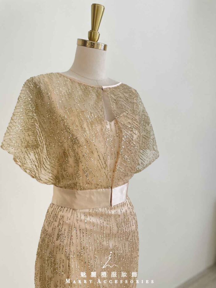 金黃金蔥流線飄飄袖罩衫禮服