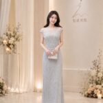 葡萄紫流線亮片縫珠禮服