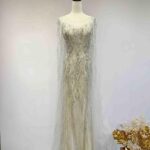 香檳金銀鑽蕾絲水袖魚尾禮服