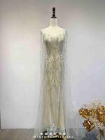 香檳金銀鑽蕾絲水袖魚尾禮服