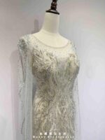 香檳金銀鑽蕾絲水袖魚尾禮服