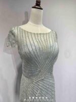 亮銀線條拼鑽開衩片裙魚尾禮服