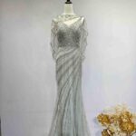 銀灰卡肩披風排鑽魚尾禮服