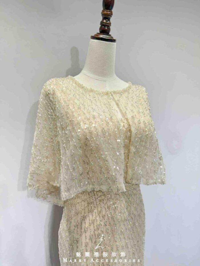 白金蕾絲亮片兩件式魚尾禮服