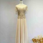 香檳金亮片碎鑽透膚雪紡裙禮服