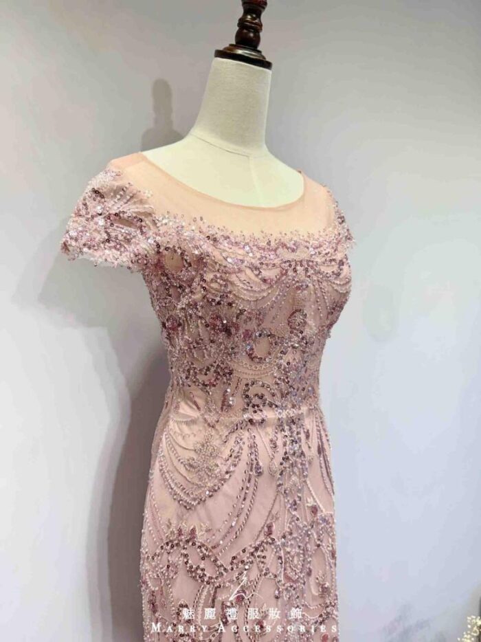 亮粉宮廷亮片細珠刺繡禮服