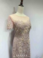 粉紫浮雕織花刺繡亮片細砂禮服