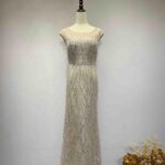 藕粉波紋亮片刺繡高腰禮服